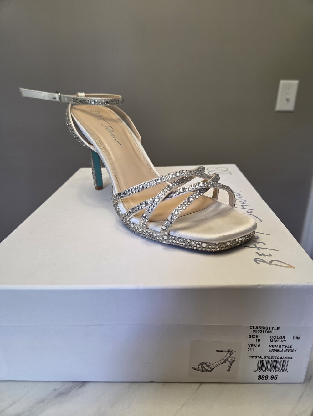 Betsy Johnson x Davids's Bridal Ivory Crystal Strappy Stiletto Sandal
